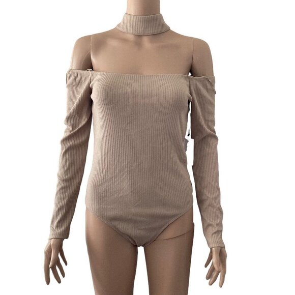 Astr The Label Bodysuit Ribbed Thong Mauve Pink Medium Off Shoulder - Picture 1 of 11